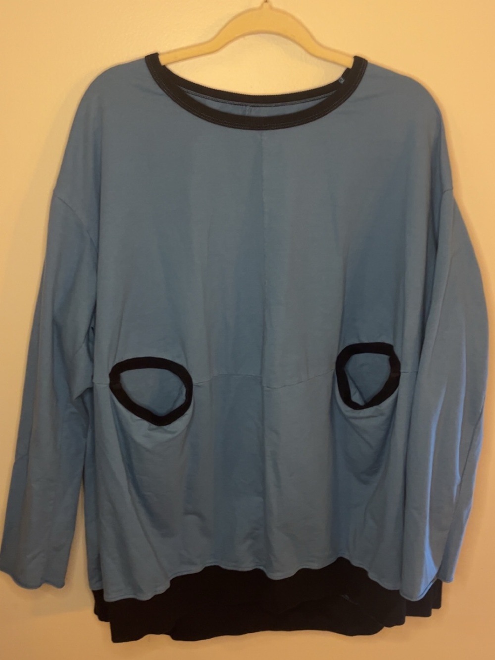 Blue Fish Light Blue Long Sleeve Top with Black Trim